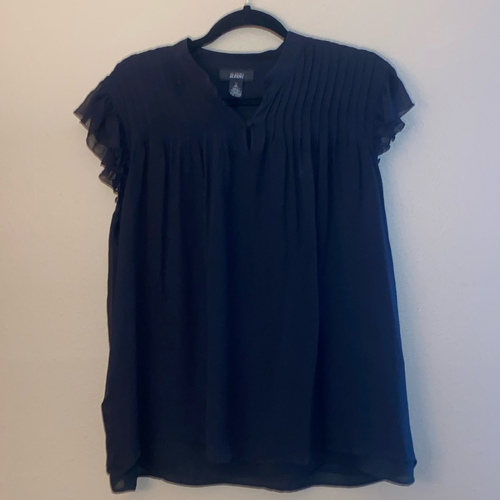 Alfani 100% black silk ruffled top size 14